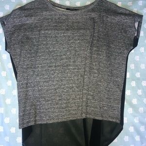 Heathered grey boxy top with sheer back